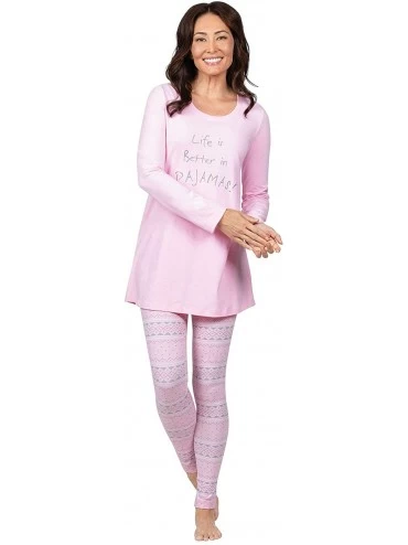 Sets Pajamas for Women - PJs Women- Long Sleeve Top & Leggings - Pink Fair Isle - C518IOD8EW5 $61.86