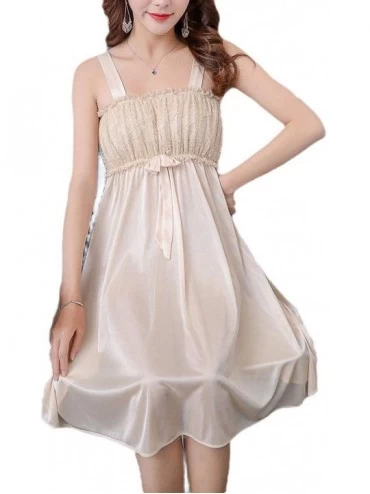 Nightgowns & Sleepshirts Womens Pleated Silk Nightshirt Spaghetti Strap Nightgowns House Dress - 8 - CN19CSYL26L $28.86