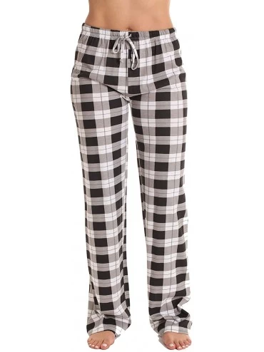 Bottoms 100% Cotton Jersey Women Plaid Pajama Pants Sleepwear - Black - Plaid - C218OOW99ZK $13.96