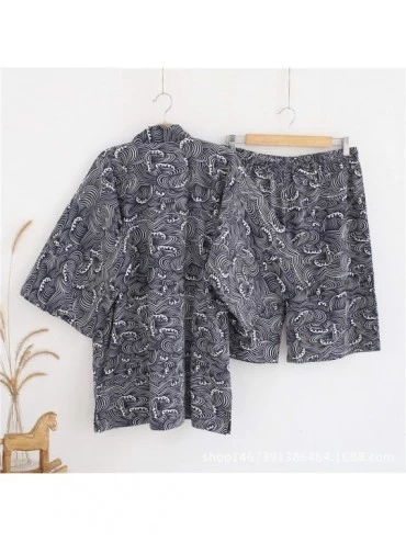 Sleep Sets Men Pajamas Sets Print Suit Soft Homewear Short Sleeve Tops & Shorts - Blue - CW18UIZTDT8 $43.83