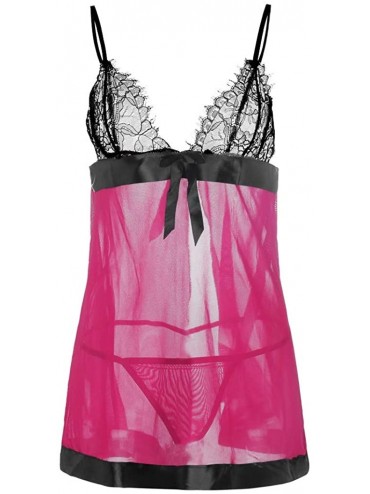 Tops Sling Lace Halter Pajamas Nightdress Fashion New Plus Size Underwear Backless Pajamas - Hot Pink - CR18TZIATGK $24.19