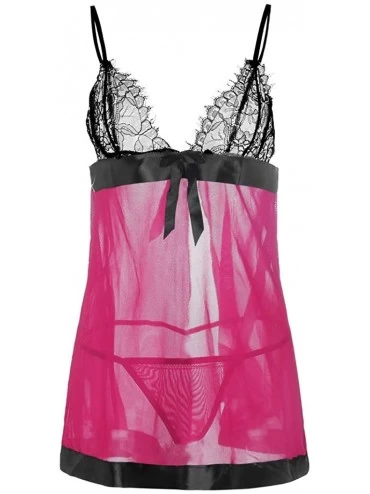 Tops Sling Lace Halter Pajamas Nightdress Fashion New Plus Size Underwear Backless Pajamas - Hot Pink - CR18TZIATGK $13.17