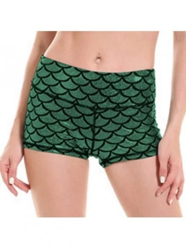 Baby Dolls & Chemises Fashion Women's Printing Mid Waist Slim Fish Scale Running Yoga Shorts Mint Green - C3199I2UZ3U $13.12