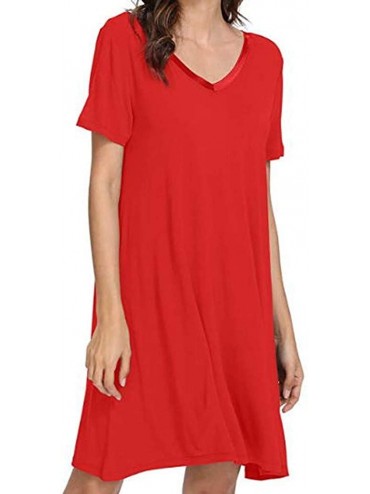 Nightgowns & Sleepshirts Long Nightgown-Women's Loungewear Short Sleeve Sleepwear Full Length Sleep Shirt with Pockets Sexy N...