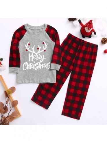 Sets Matching Family Pajamas Sets Christmas Letter Printed Long Sleeve Tee Red Plaid Pants Xmas Loungewear Gray Print - C4193...
