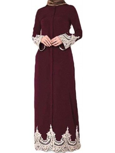 Robes Womens Maxi Dresses Kaftan Abayas Muslim Wear Muslim Wear Floral Lace Stitching Trendy Dubai - Red - C8199RTW40D $86.17
