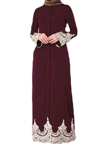 Robes Womens Maxi Dresses Kaftan Abayas Muslim Wear Muslim Wear Floral Lace Stitching Trendy Dubai - Red - C8199RTW40D $74.55