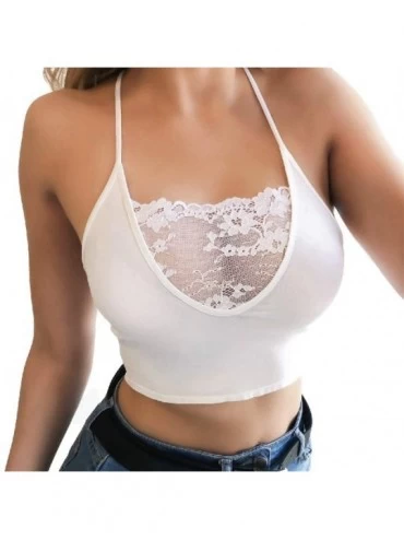 Bras Lace Halter Push-up Bra Floral Breathable Bralette Wire Free Racerback Sexy Bra - White - CL195Q8T55I $20.88