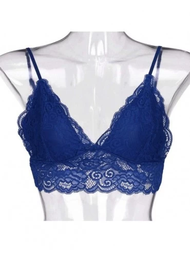 Nightgowns & Sleepshirts Women's Floral Lace Bralette V Neck Steel-Rimless Bra Lingerie Camisole Underwear - Blue - CN1958L3H...