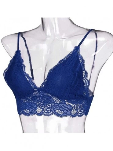 Nightgowns & Sleepshirts Women's Floral Lace Bralette V Neck Steel-Rimless Bra Lingerie Camisole Underwear - Blue - CN1958L3H...
