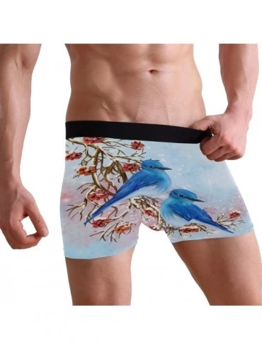 Boxer Briefs Bird Cherry Blossom Mens Boxer Briefs Underwear Breathable Stretch Boxer Trunk with Pouch - Blue - CU18MHT6GNE $...