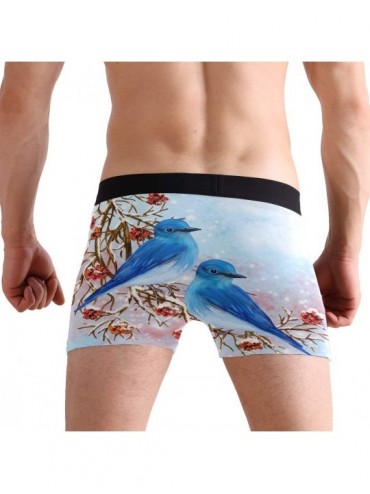 Boxer Briefs Bird Cherry Blossom Mens Boxer Briefs Underwear Breathable Stretch Boxer Trunk with Pouch - Blue - CU18MHT6GNE $...