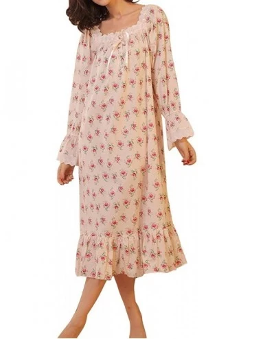 Nightgowns & Sleepshirts Women's Victorian Nightgown Long Sleeve Lace Trim Martha Vintage Night Dress - Pink - CV18804R2NX $4...