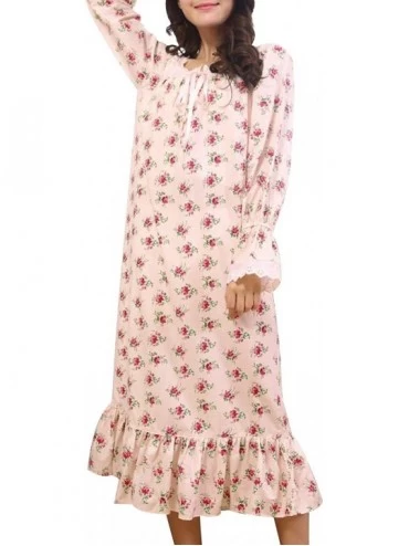 Nightgowns & Sleepshirts Women's Victorian Nightgown Long Sleeve Lace Trim Martha Vintage Night Dress - Pink - CV18804R2NX $2...