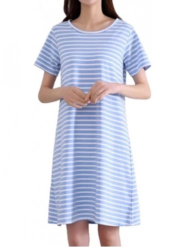 Nightgowns & Sleepshirts Womens Striped Nightgown Petite Sleepshirt Dress Soft Round Neck Short Sleeve Night Shirts - Blue - ...