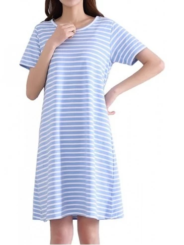 Nightgowns & Sleepshirts Womens Striped Nightgown Petite Sleepshirt Dress Soft Round Neck Short Sleeve Night Shirts - Blue - ...