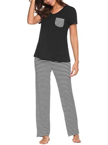Sets Women's Sleepwear Bamboo Short Sleeve Top and Capri Pant Pajama Set - Black - CM199N3USHY $32.38