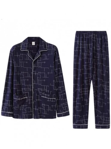 Sleep Sets Men's Pajamas Suit- Mens Long Sleeve Pyjama Set Suit with Trousers Casual Home Wear Set-B-L - B - CB193OKA8WM $71.54