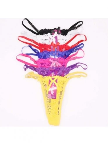 Panties G-Black Lace Thong Underwear Women Bowknot Ribbons Lace Thongs Panties Adjustable G-String Underwear - Multicolour - ...