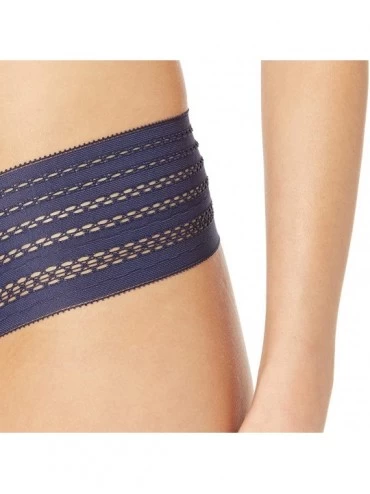 Panties Women Classic Cotton Wide Lace Trim Thong Panty - Navy Ink - CI18RW0C0H2 $14.99