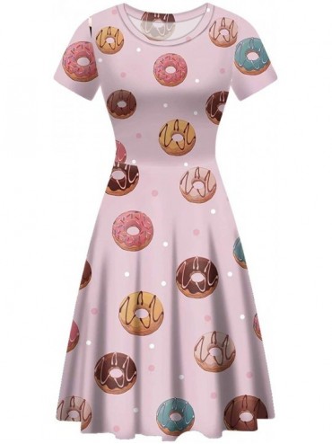 Nightgowns & Sleepshirts Midi Dress Women Floral Summer Short-Sleeve Plus Size Scoop Neck A-line - Donut Pink - CN1952HLYYE $...