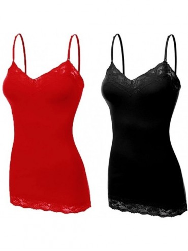 Camisoles & Tanks Women's Lace Neck Camisole Top 2-Pack - Black/Scarlet Red - CO182XANRZX $31.07