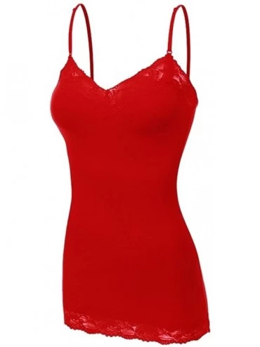 Camisoles & Tanks Women's Lace Neck Camisole Top 2-Pack - Black/Scarlet Red - CO182XANRZX $12.35