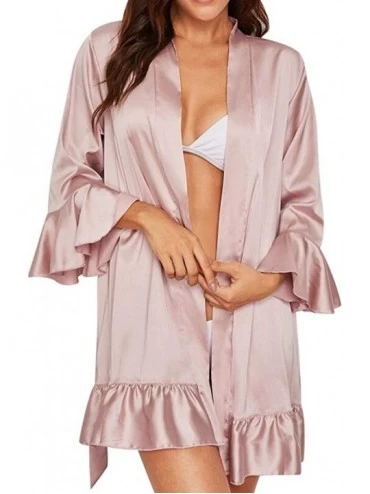 Nightgowns & Sleepshirts Sleepwear Lingerie Short Satin Robe Women Night Dress Chemise Nightwear Kimono Style with Long Sleev...