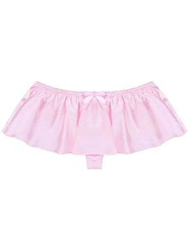 G-Strings & Thongs Men's Sissy Skirted Lingerie Ruffled Satin G-String Thongs Underwear Crossdressing Panties - Pink - CT193E...