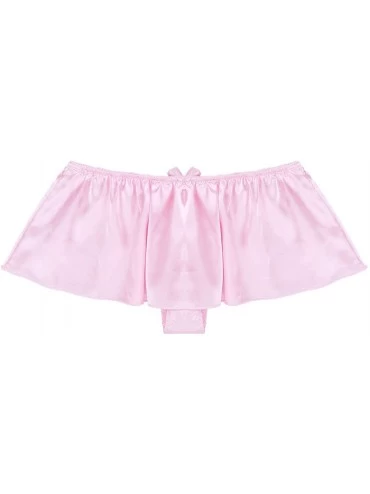G-Strings & Thongs Men's Sissy Skirted Lingerie Ruffled Satin G-String Thongs Underwear Crossdressing Panties - Pink - CT193E...
