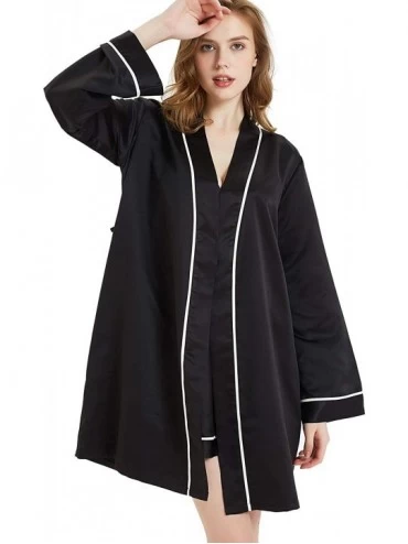 Sets Womens Silky Satin Kimono with Long Sleeves Bathrobe Soft Sleepwear V Neck Lingerie Wedding Party Robes Black Set - CR18...