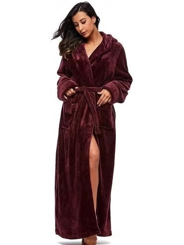 Robes Womens Lightweight Plush Fleece Full Length Bathrobes with Hood - Burgundy - CH18GSE0K0O $66.50