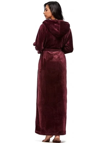 Robes Womens Lightweight Plush Fleece Full Length Bathrobes with Hood - Burgundy - CH18GSE0K0O $31.89