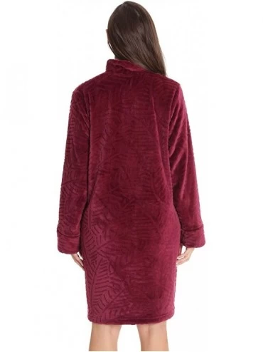 Robes Plush Zipper Lounger Short Robe - Wine - C818WRXHA94 $26.98