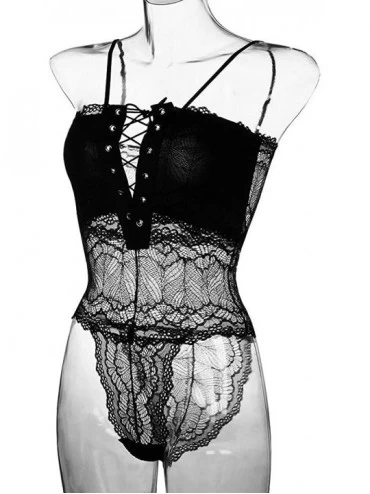 Slips Women Lace Sexy Lingerie Gauze One-Piece Garment Lace Pajamas Underwear - Black - CN18ZQS9ZMY $15.14