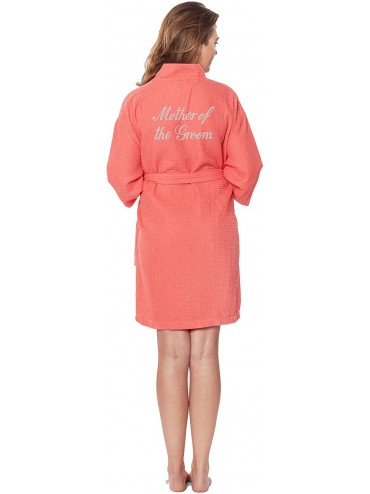 Robes Waffle Thigh Length Kimono Rhinestone Mother of The Groom Robe - Coral - CJ12N77EDBI $56.38