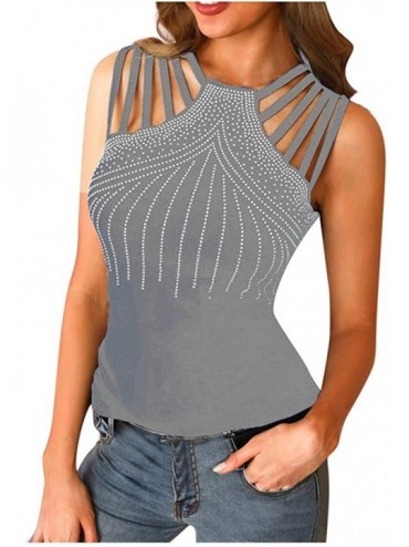 Thermal Underwear Sexy Artificial Rhinestones Strappy Top Tight Sleeveless Tank Tops Party Club Wear - Gray - CP193WH54MY $27.00