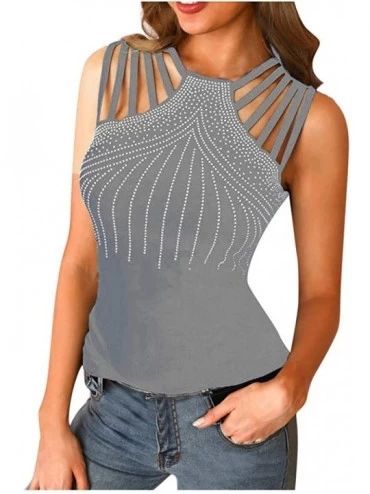 Thermal Underwear Sexy Artificial Rhinestones Strappy Top Tight Sleeveless Tank Tops Party Club Wear - Gray - CP193WH54MY $26.28
