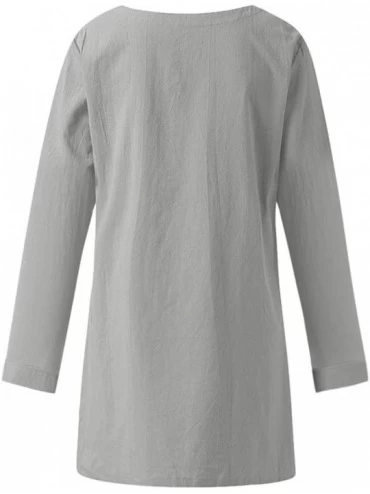 Slips Fashion Women V Neck 3/4 Sleeve Solid Irregular Tops Loose Casual Pockets Blouses Shirts - Gray 2 - C418XG2X4T7 $19.93