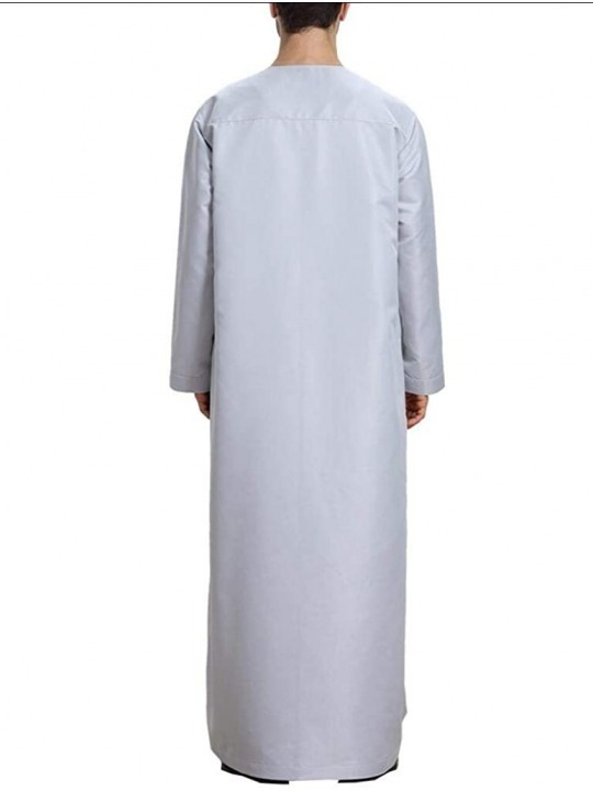 Men Arab Relaxed Jalabiya Kaftan Muslim Middle East Long Sleeve Robe ...