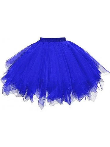 Slips Women Vintage 80's Tutu Skirt Solid Color Puffy Bridesmaid Caual Petticoat Mini Dance Skirt - Blue - CJ19537Z96M $12.56