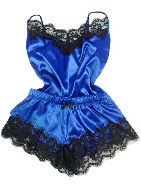 Accessories 2PC Lingerie-Women Babydoll Nightdress Nightgown Sleepwear Underwear Set - Blue - CE193S8HD8E $10.74