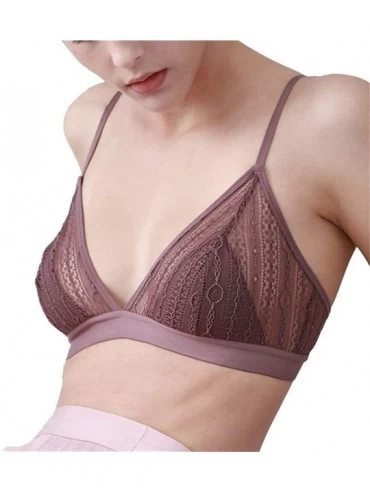 Bras Women's Sexy Lace Triangle Bralette Bra Thin Crop Top - Purple - C118Z2Z8HSK $35.46