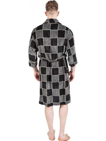 Robes Mens Bathrobe Terry Cloth Plaid Spa Robe 100% Natural Cotton - Grey 1 - CI18XAAX7HA $38.10