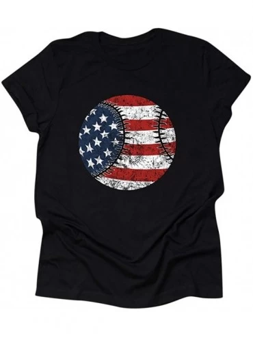 Thermal Underwear Women Fashion O-Neck Baseball Flag-Print Short Sleeve T-Shirt Graphical Blouse - Black - CF190SUA92G $22.07