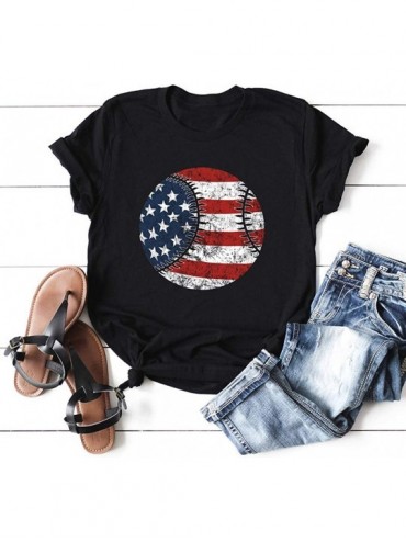 Thermal Underwear Women Fashion O-Neck Baseball Flag-Print Short Sleeve T-Shirt Graphical Blouse - Black - CF190SUA92G $44.68