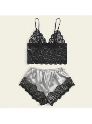 Bras Women's Lace Trim Underwear Lingerie Straps Bralette and Panty Set - Gray - CH190WNC268 $8.46