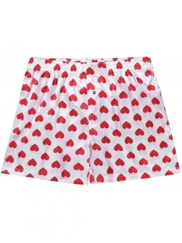Boxers Men's Silky Satin Boxer Shorts Love You Valentine Special Pajamas Sleepwear Lounge Underwear - Heart Print White a - C...