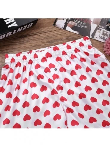 Boxers Men's Silky Satin Boxer Shorts Love You Valentine Special Pajamas Sleepwear Lounge Underwear - Heart Print White a - C...