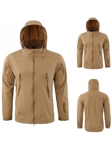 Thermal Underwear Men's Hooded Windbreaker | Outdoor Warm Pockets Coat Sports Jacket Solid Uniform Overalls - Khaki - CJ192A8...
